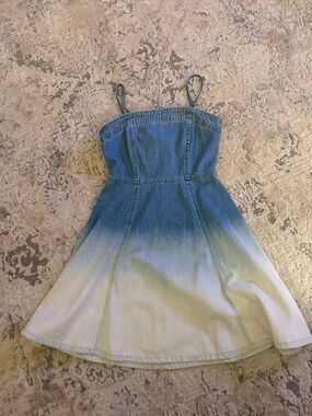 Flying Tomato Blue and White Ombre Denim Spaghetti Strap Dress